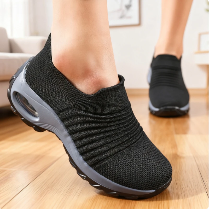 Fashion Women's Casual Sneakers Comfort Mesh Running Shoes Breathable Cushion Black Sneakers for Women Black Female Footwear