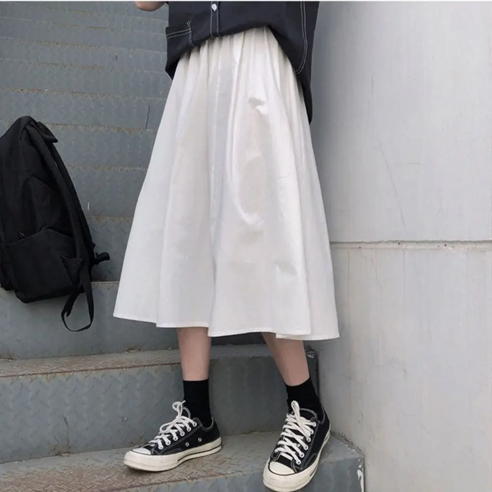 Simple High Waist Long Skirt Women Patchwork Chic High Waist Long Skirt Loose Solid Color A-line Half Dress Beach