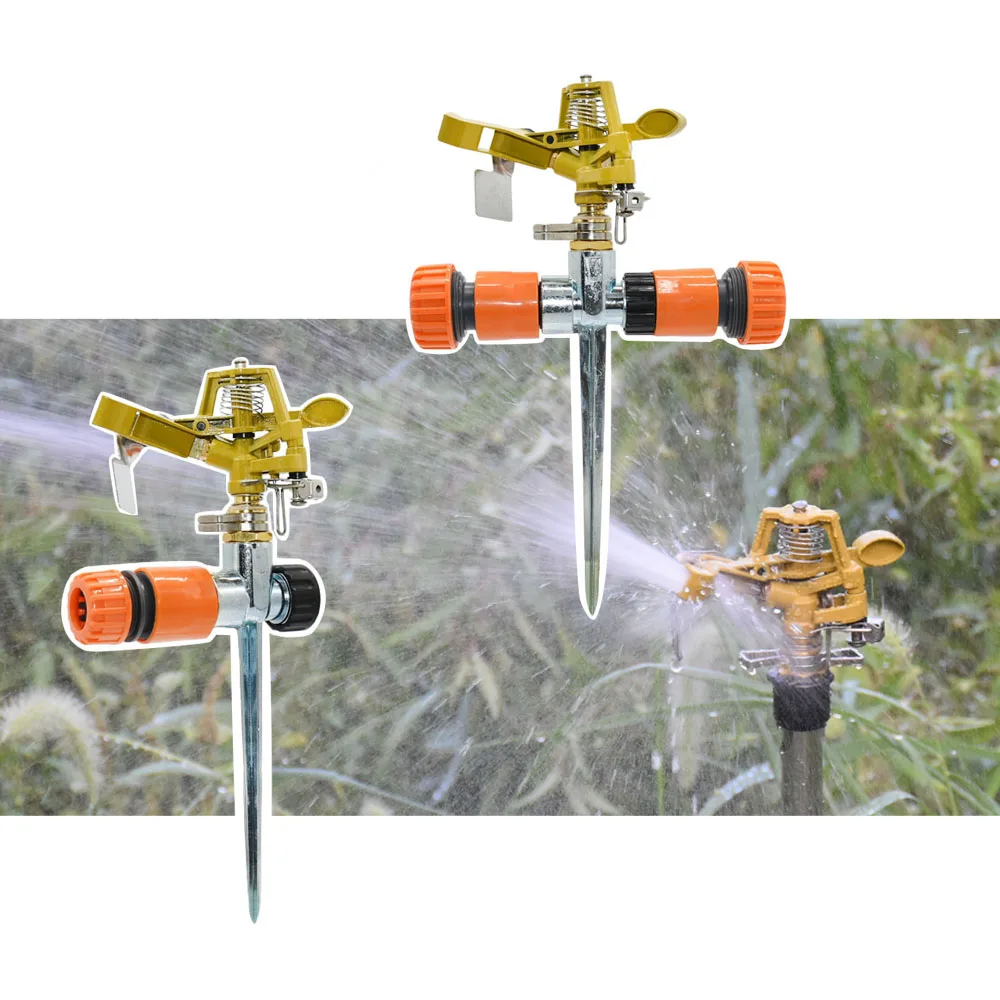 Farm Irrigation Rocker Sprinklers 360 Degree Adjustable Rotating Jet Sprinklers Nozzle Garden Irrigate With Metal Support