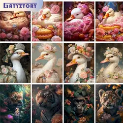 GATYZTORY Diy Painting By Numbers For Adults Frame Kits Flowers And Duck Handpainted Acrylic Paint With Numbers For Home Decors