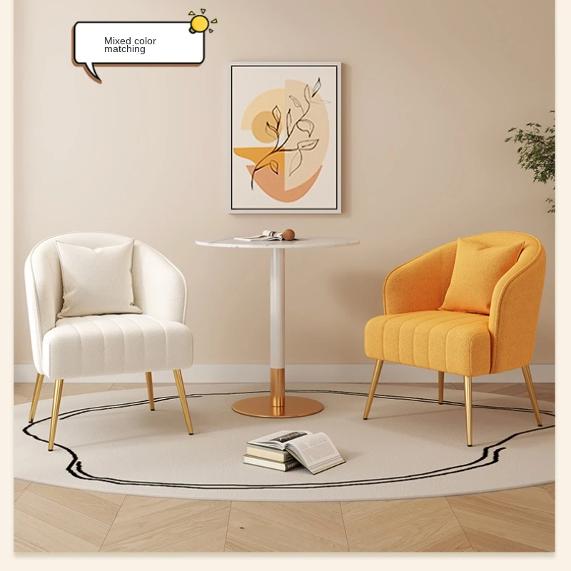 Ins Cream Lamsfluwelen Fauteuil Woonkamer Nordic Single Sofa Receptie Ontspannen Rugleuning Design Slaapkamer Fauteuil Kaptafel