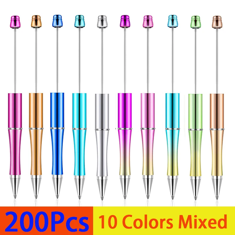 

200Pcs Plastic Beadable Pen Bead Ballpoint Pen Bead Pen Black Ink Rollerball Pen for Teens Students School Office Supplies