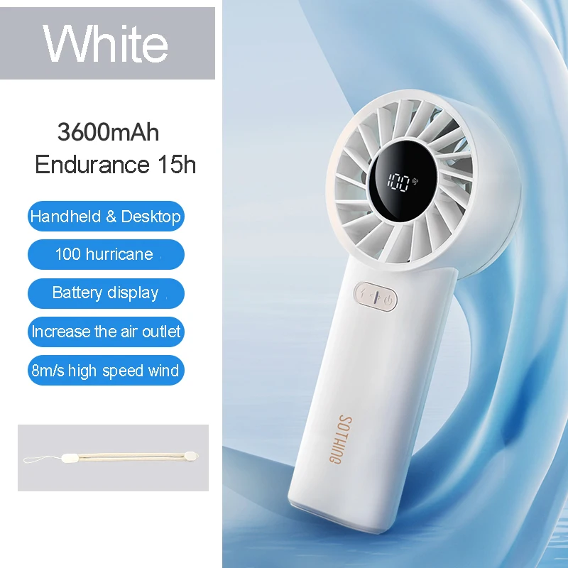 Sothing Mini Handheld Fan 3600mAh USB Rechargeable 100 Speeds Ultra-Quiet Portable Cooling Fan for Outdoor Office Dorm
