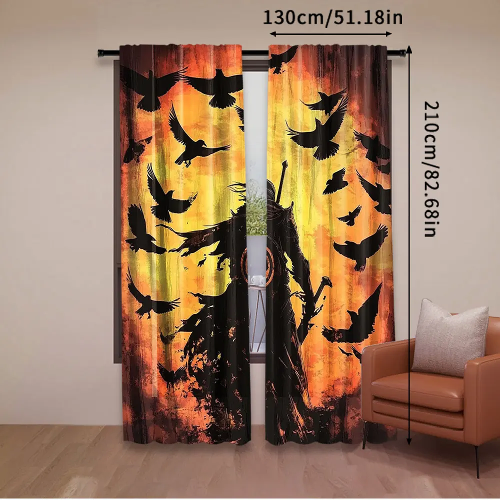 2Pcs Japanese Anime Samurai Windows Curtains Crow Curtain Theme For Living Room Bedroom Modern Simplistic Drapes 5