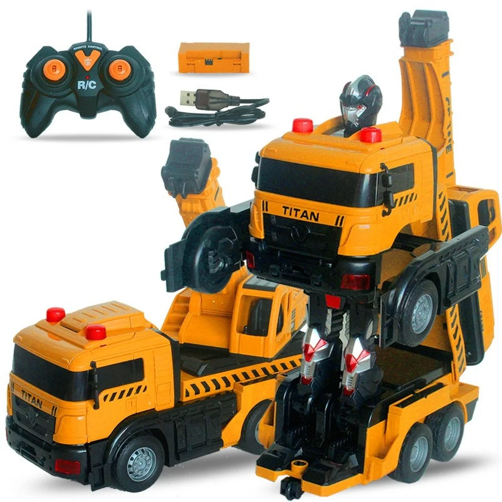 Rc Car Remote Control Fire Truck Deformation City Vehicle Robot Model Engineering Excavator Car Educational Boy Kids Toys 3