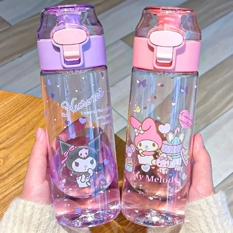 

550ml Kawaii Sanrio Water Bottle Kuromi Cinnamoroll Cartoon Anime Glass Cup Sleeve Toys For Kids Kawaii Bottle Gift Water Cup