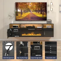 Floating TV Stand with Fireplace, 70" Floating TV Stand Wall with 36" Fireplace, Black Floating Electric Fireplace TV Stand 2