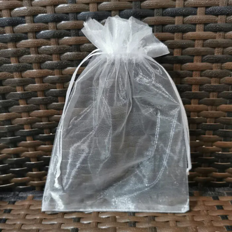 100pcs/lot 5x7 17x23 35x50cm velký bělouš organza pytle stahovací pouches pro šperků korále svatební večírek dar balení brašna logem