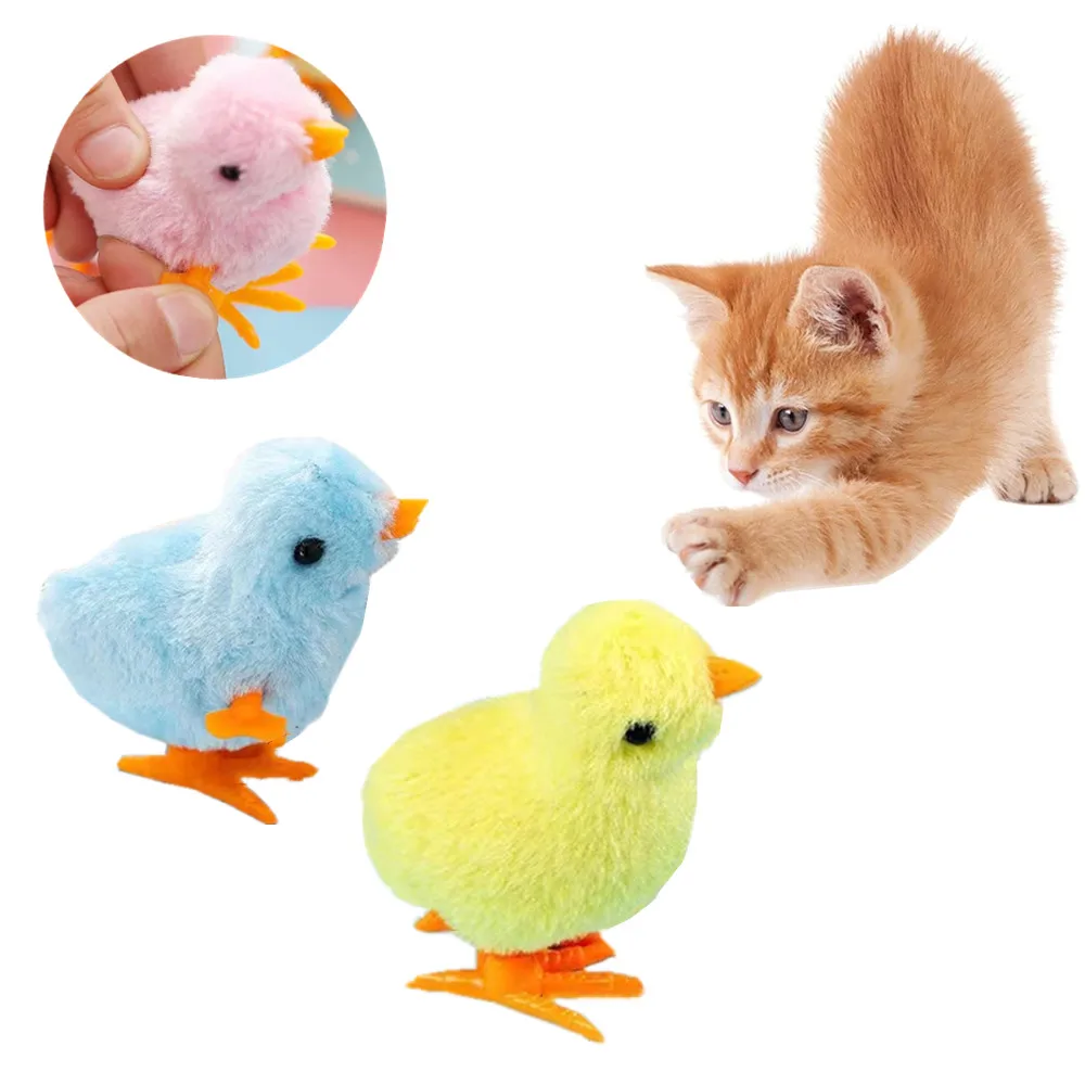 

Interactive Cat Toy Jumping Walking Cartoon Plush Chicken Toy Cute Hopping Clockwork Chicks Pet Kitten Wind Up Toys Cats Gift