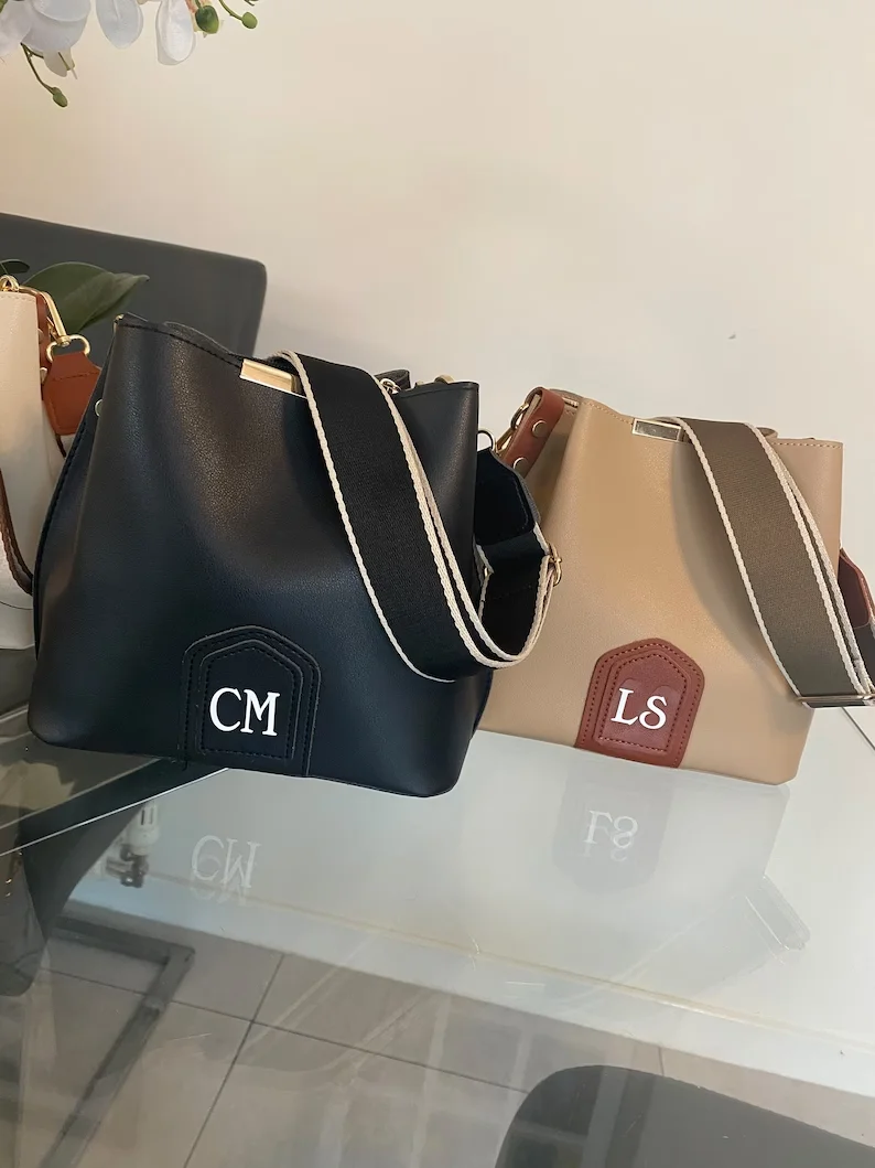 Custom Crossed Body Bucket Bag Birthday Gift For Her Personalised Ladies Tote Bag Honeymoon Bride Bag Wedding Bridesmaid Gifts