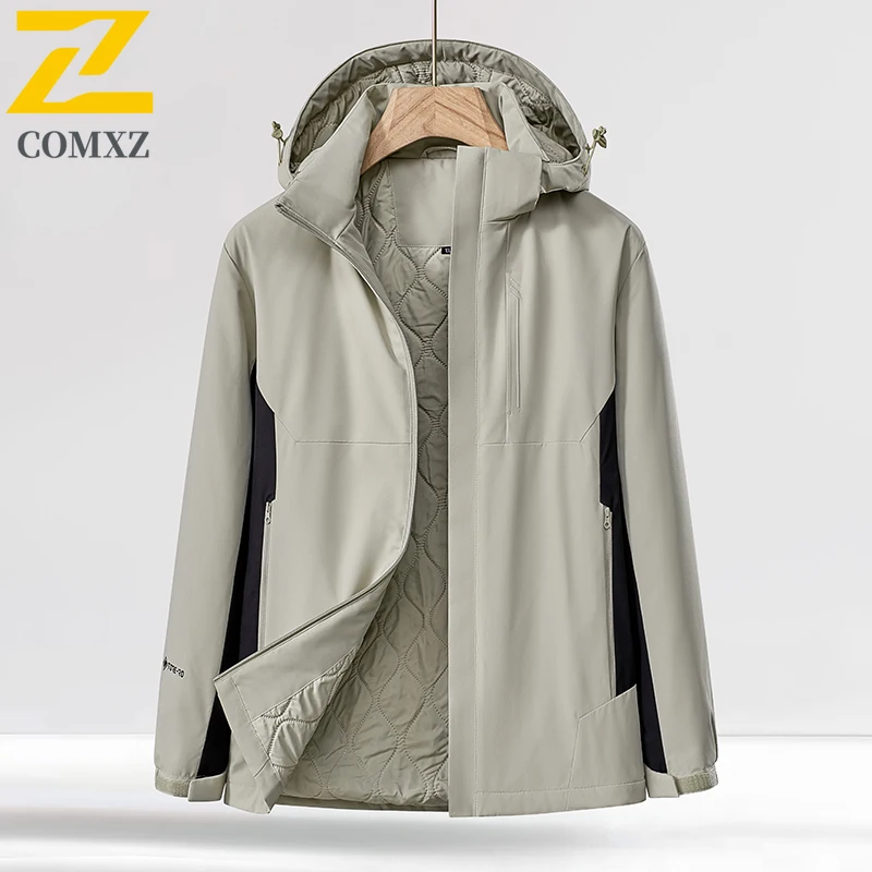 COMXZ Men's Detachable Hood Outerwear Windproof Outdoor Warn Gym Jogger Rainproof Thick Coat Running Lightweight Trench Coat