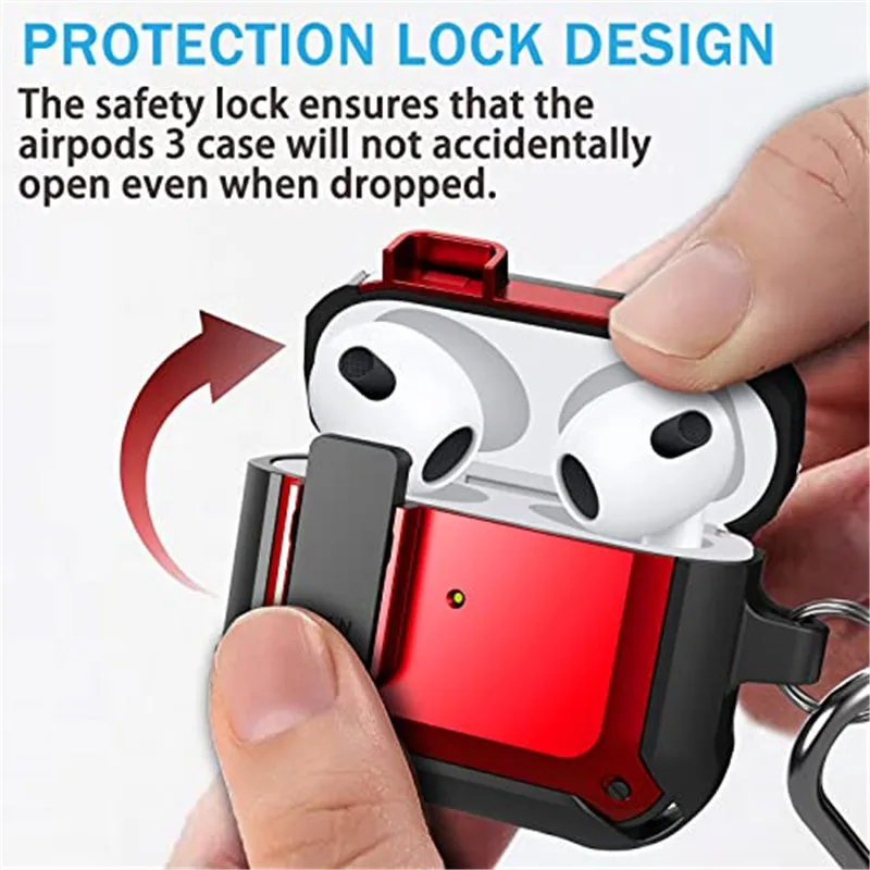 Custodia Per Airpods3 Luxury Airpods Pro Safety Lock Protector Con Portachiavi Airpods 3 2 Cover Antiurto Per Airpods 3A Generazione