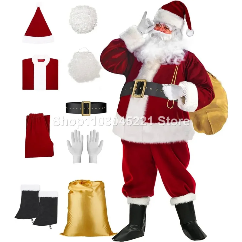 

Christmas Clothing Santa Claus Clothing Set Men's Luxury Christmas Set 9-piece Wine Red Santa Claus Clothing
