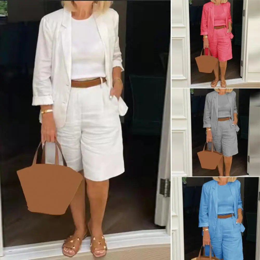 Summer Fashion Solid Color Two Piece Set Women Casual Coat Elastic Waist Shorts Loose Outfits Streetwear Female chandals mujer