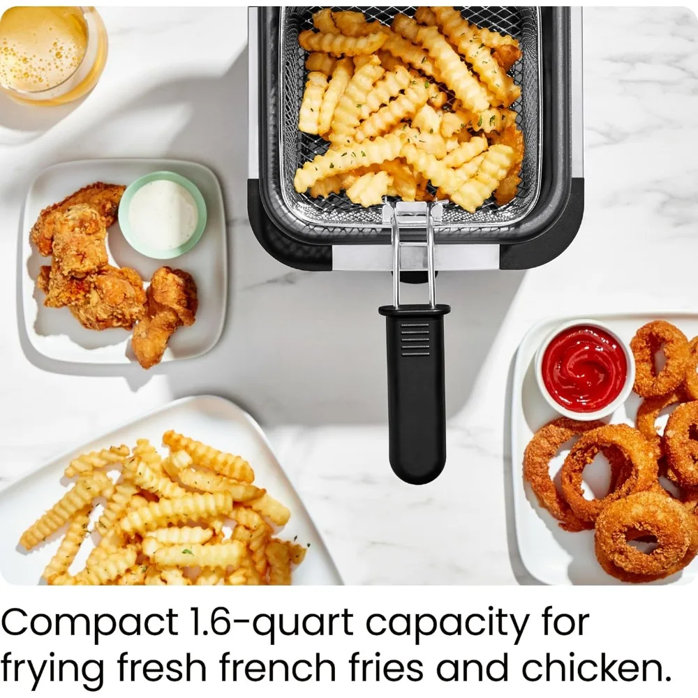 Electric Deep Fryers, Basket with A 1.6-Quart Capacity, Easy-View Window Adjustable Temp Control,1.5 Liter, Electric Deep Fryers