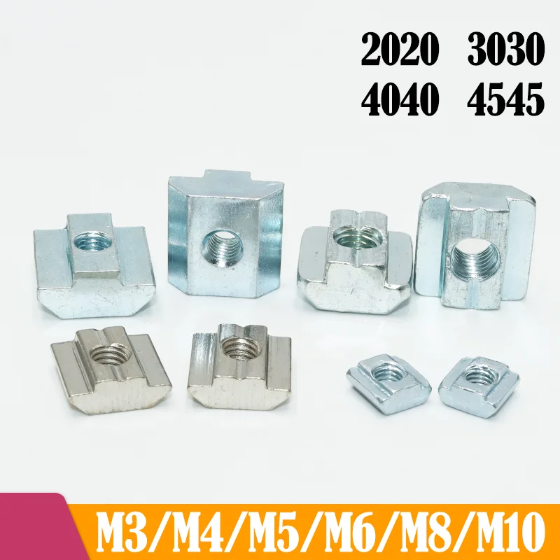 100p/ T Block Square Nut M3 M4 M5 M6 M8 T-Track Sliding Hammer Nut for 3d printer 3030 4040 4545 Aluminum Connector Profile