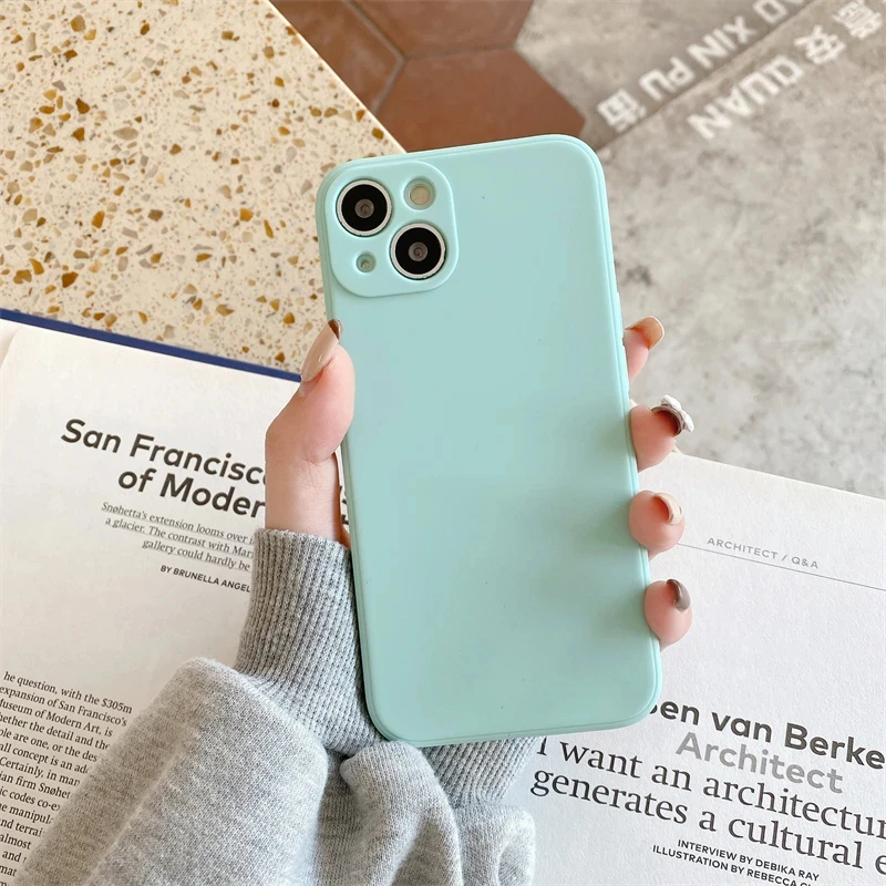 Square Liquid Silicone Soft Shockproof Candy Phone Case Cover