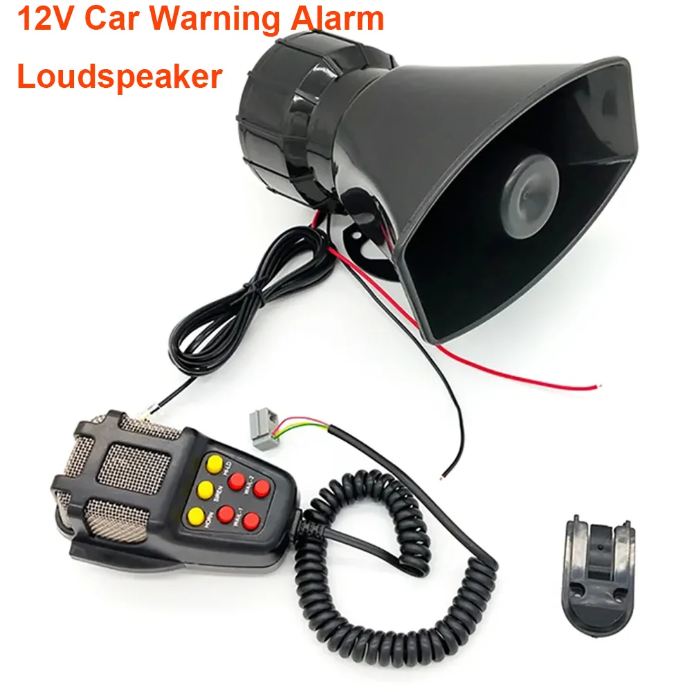 12V Car Alarm Air Horn 7 Sound Tone Speaker System Siren Horn Mic Emergency Amplifier Hooter 110DB for Megaphone Police Firemen