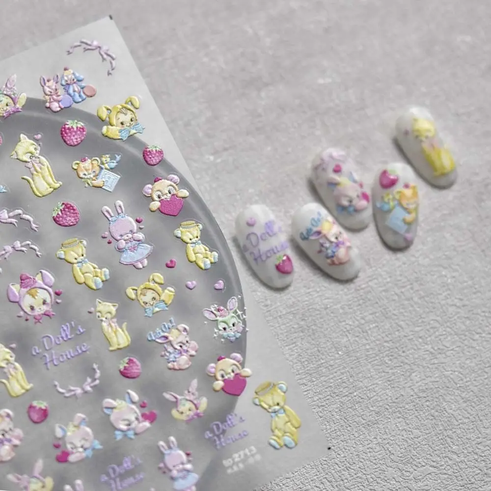 

5D Relief Cute Animals Self Adhesive Flowers Rabbits Nail Decals Bears Nail Stickers Cartoon Nail Stickers Nail Art Decorations