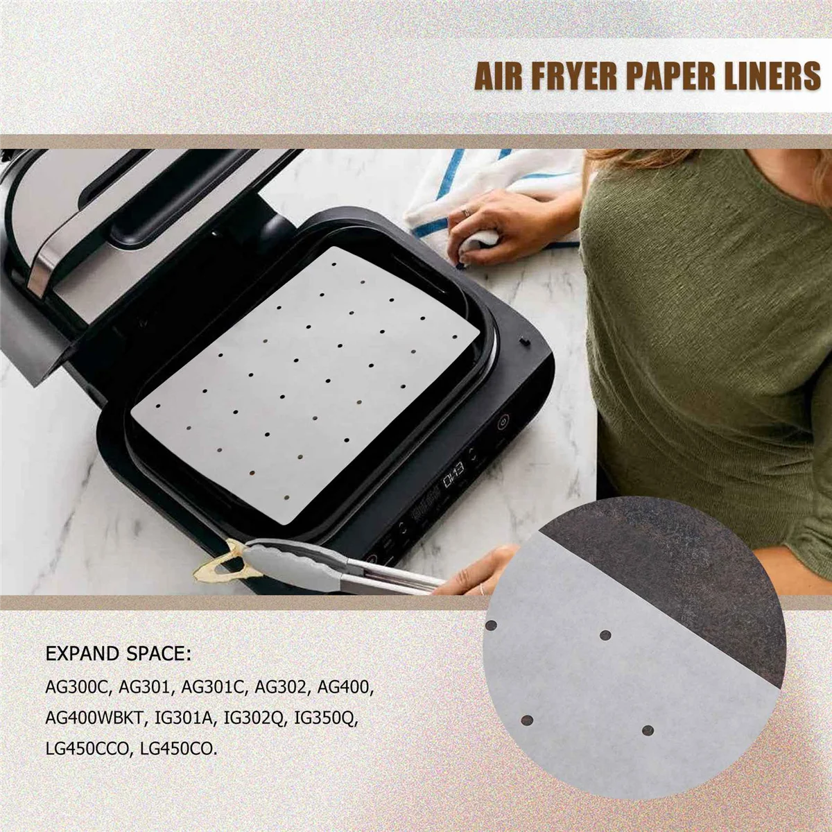 100 Pcs Air Fryer Parchment Liner,Perforated Square Air Fryer Liner for Ninja Foodi Grill 5 in 1 AG301 Dual HOT