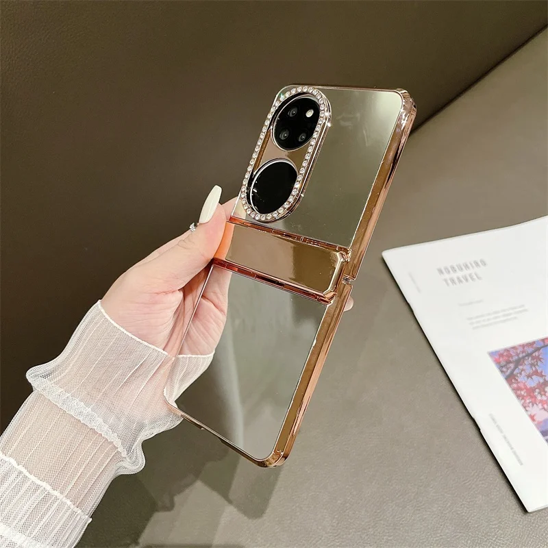 Luxury Electroplated Mirror Makeup Phone Case For Huawei P50 Pocket Back cover Hard PC for Huawei Pocket S Protective Shell