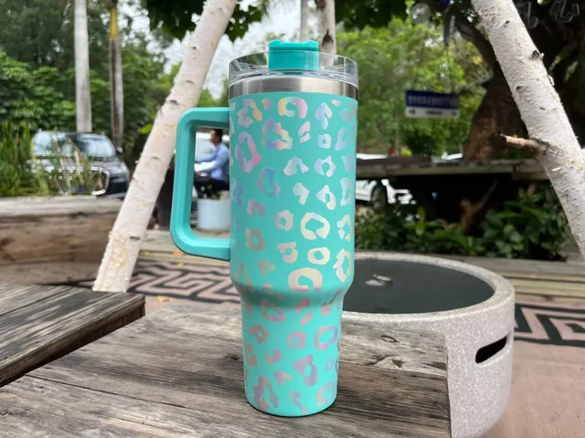 Leopard Tumbler Matte Water Bottle With Straw Holographic 
