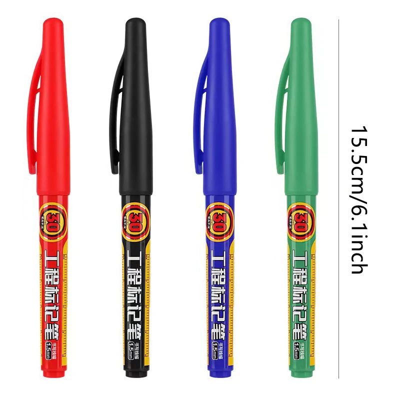 4 색 30Mm 긴 머리 마킹 펜 블랙 레드 블루 그린 잉크 목공 다목적 마킹 펜 방수 마킹 도구