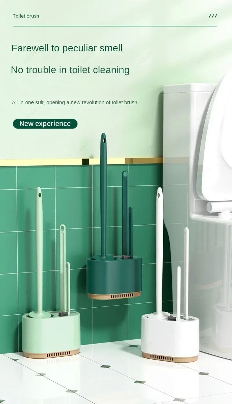 Description Picture 2 of item3-IN-1 Toilet Set Bathroom Cleaning Brushs Hole Free Storage Cabinet Rack Toilet Bowl Brush Base for Cleaning Brush Accessories