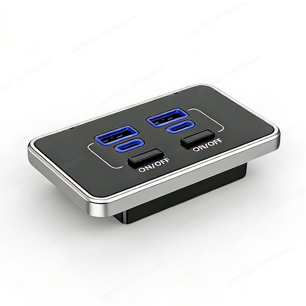 4-Port 78W High-Speed USB Charger Panel with Dual PD Type-C & QC3.0 Ports and Switch