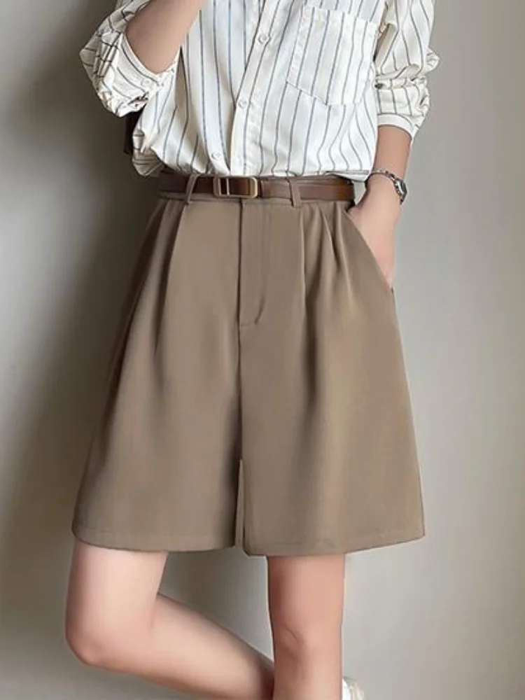 

Suit Shorts for Women Casual Loose Wide Leg Solid Summer Shorts for Women Button Fashion High Waist Oversized Women's Shorts