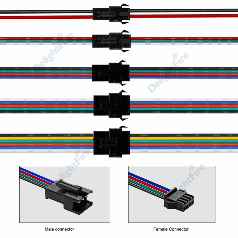10pairs 2pin SM JST LED Connector Cable 22/20AWG 3/4/5/6 Pin For RGB WS2812B Pixel Light Module Solar Pannel