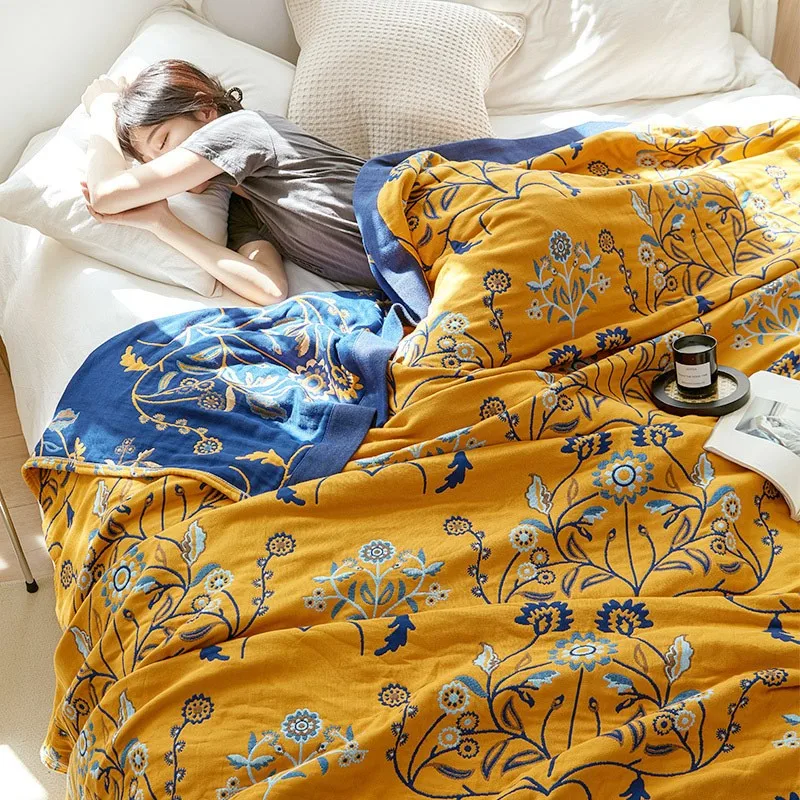 230x250cm 100% Muslin Cotton Blanket 4 Layers Cotton Gauze Warm Soft Throw Plaid Bed Cover Blankets Bedspread Sofa Throw Blanket 2