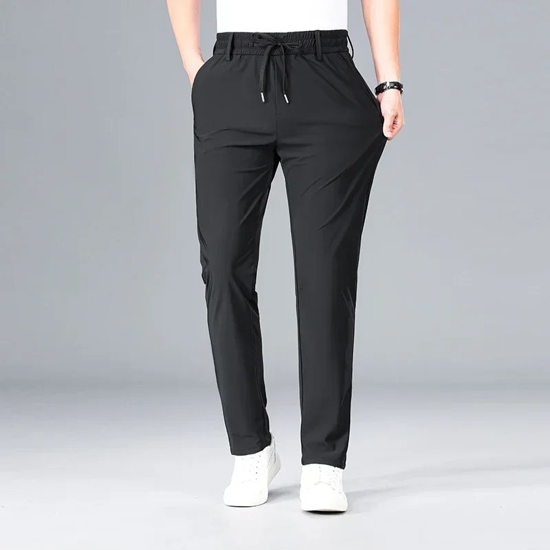 Summer Men Breathable Elastic Drawstring Jogging Pants Comfortable Thin Soft Fabric Trousers Casual Male Full Length Work Pants