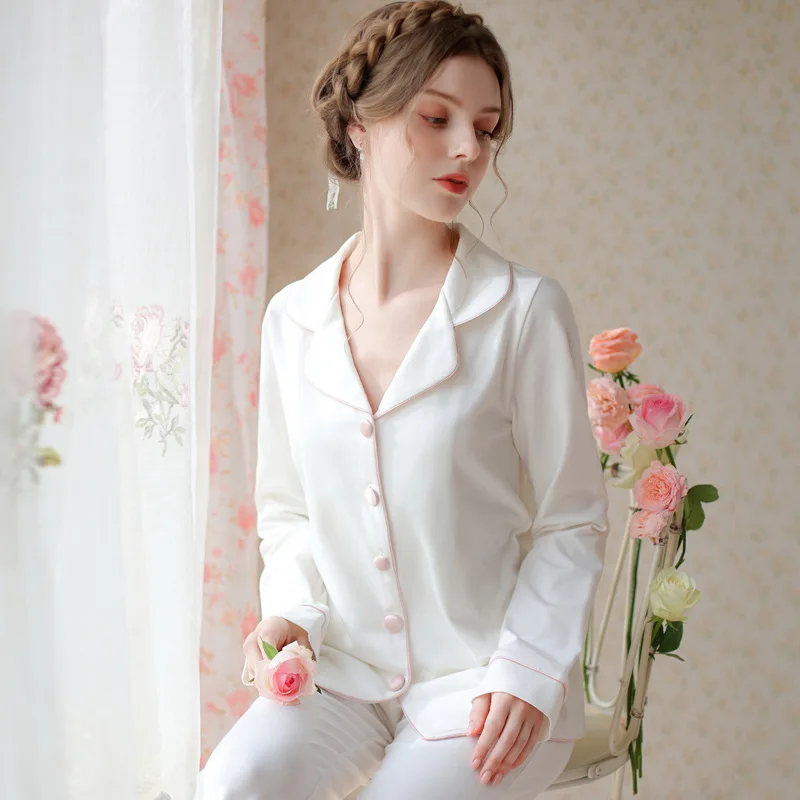 2023 New Cotton Leisure Sleepwear: Spring-Autumn Long Sleeve Thin Cardigan Ladies Homewear Set, 2-Piece Ensemble