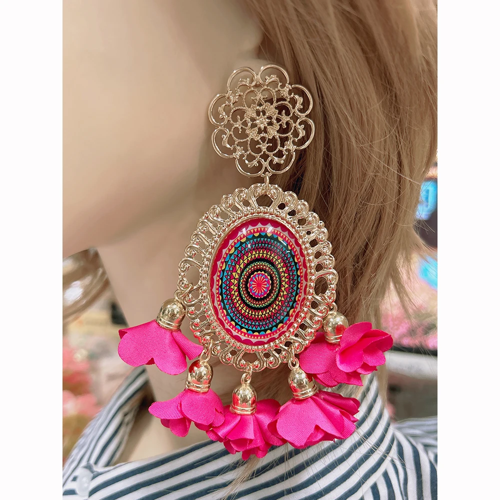 Boho Rose Petal Earrings For Women - Colorful Acrylic Flower Drop Dangle Statement Jewelry