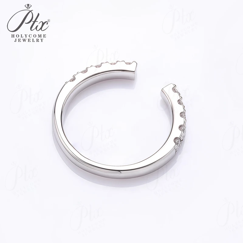 Offener Ring mit Laborgezüchtetem Diamanten im Rundschliff, Echtes 10K 14K 18K Gold, Halbe Ewigkeit, Maßgefertigt für Frauen, Stapelbar, Täglicher Schmuck von Holycome – Detail 3