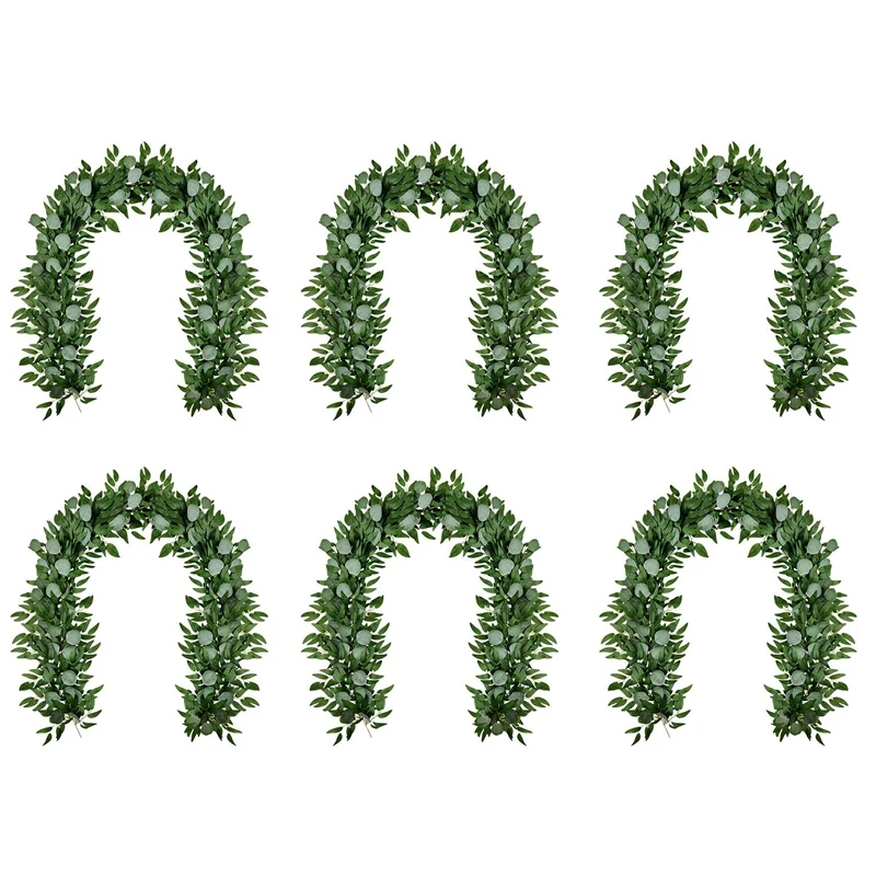 

6X Artificial Eucalyptus And Willow Vines Faux Garland Ivy For Wedding Backdrop Arch Wall Decor Table Runner Vine