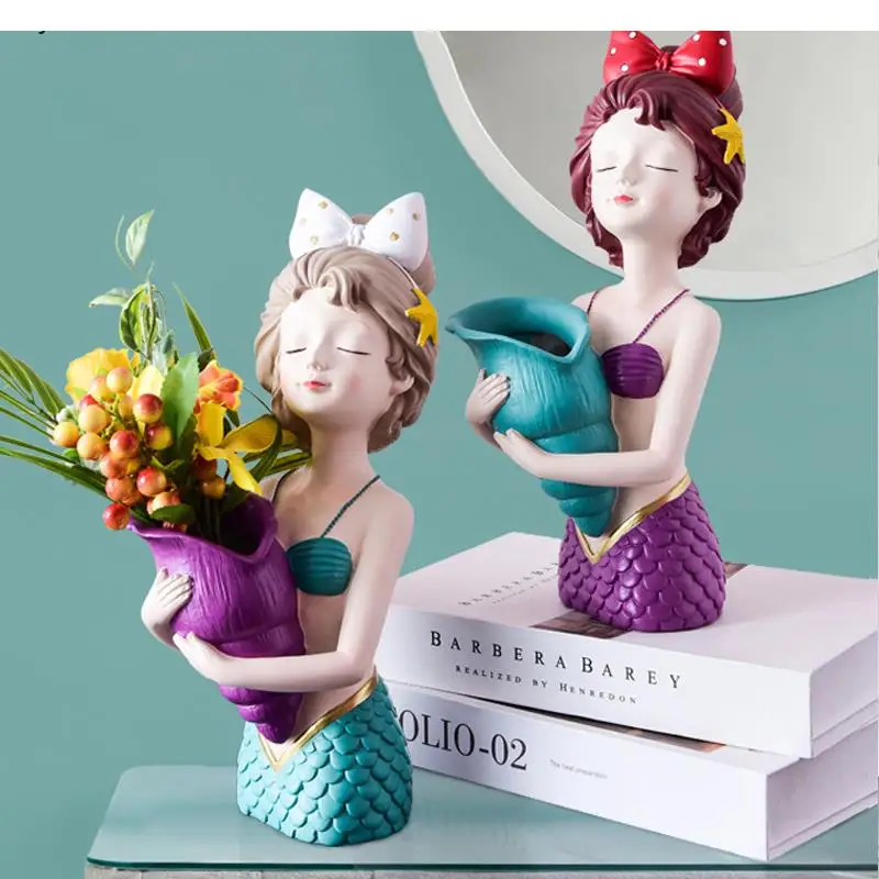 

Mermaid Vase Creative Crafts Character Statue Decoration Living Room Dried Flowers Flower Arrangement Accessories Holiday Gifts
