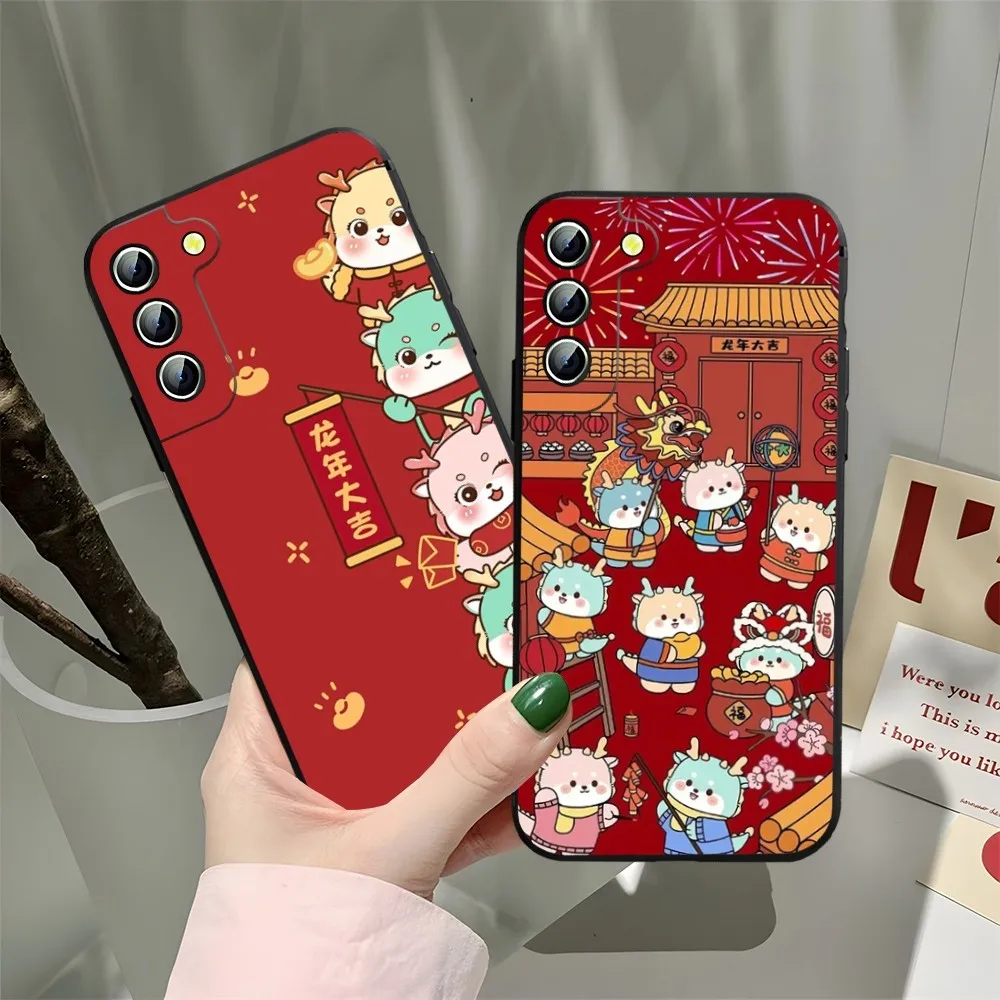 2024 Noworoczne Smocze Etui Na Telefon Samsung Galaxy S22 S23 S21 S20 S30 Ultra Fe S10 S8 S9 Note 20 10 Pro Plus Czarne Etui
