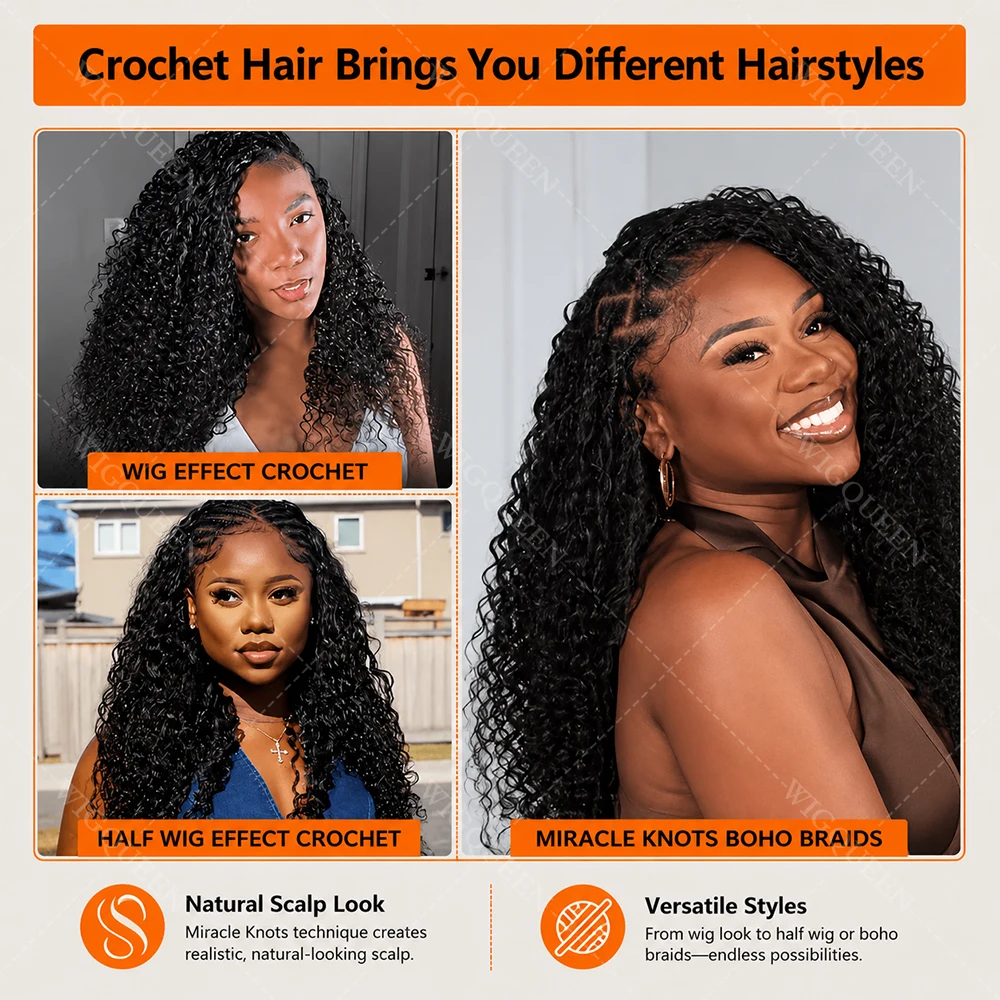 15A Small Spirals Curly Miracle Knots Feather Crochet Human Hair For Boho Braiding Invisible Knot PreSeparated Knotless Kinky Curly Crochet Human Hair Extensions Reusable Pre looped Natural Black Crochet Bundles With String Bulk 100% Human Hair Extensions 7