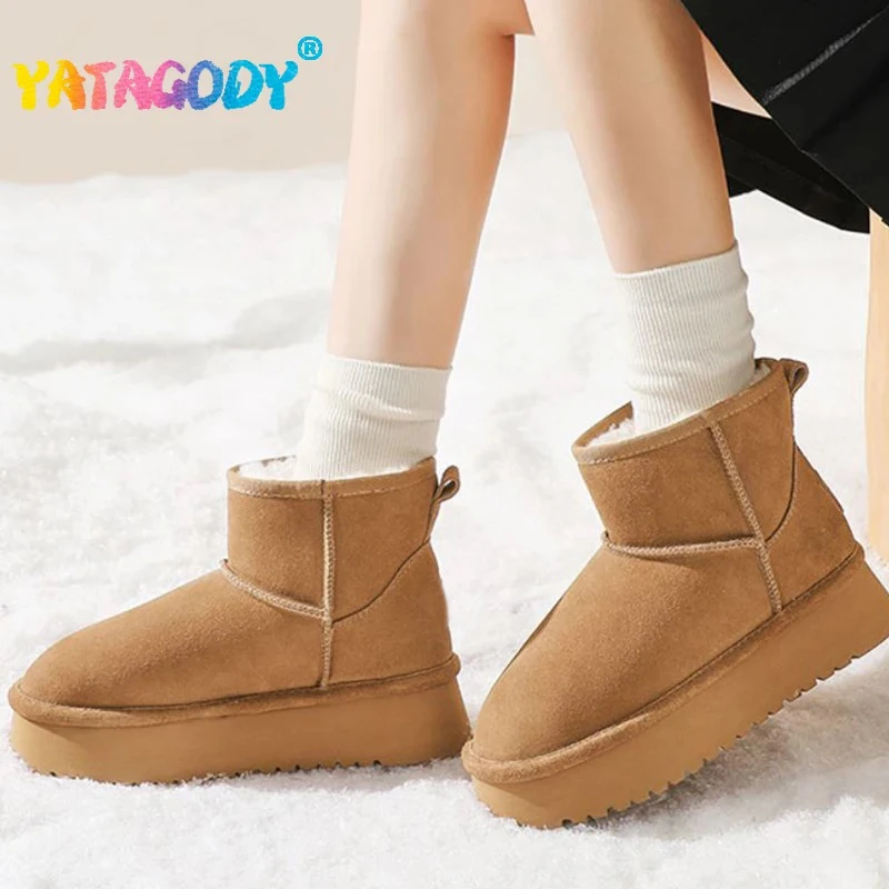 

YATAGODY Size 35-40 New Fur Snow Boots Women Real Leather Warm Winter Boots Fashion Shoes Platform Ankle Boots Ladies Shoes