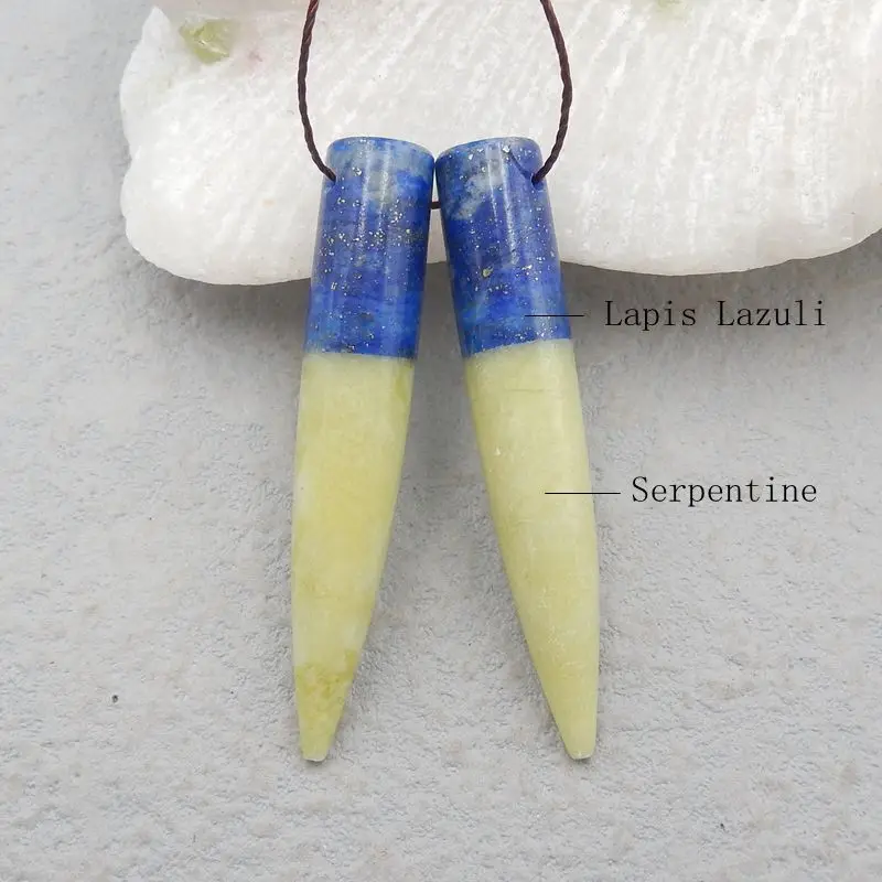 New Natural Stone Lapis Lazuli Serpentine Intarsia Gemstone Earrings Beads For Women DIY Jewelry Making 44x8mm 9g