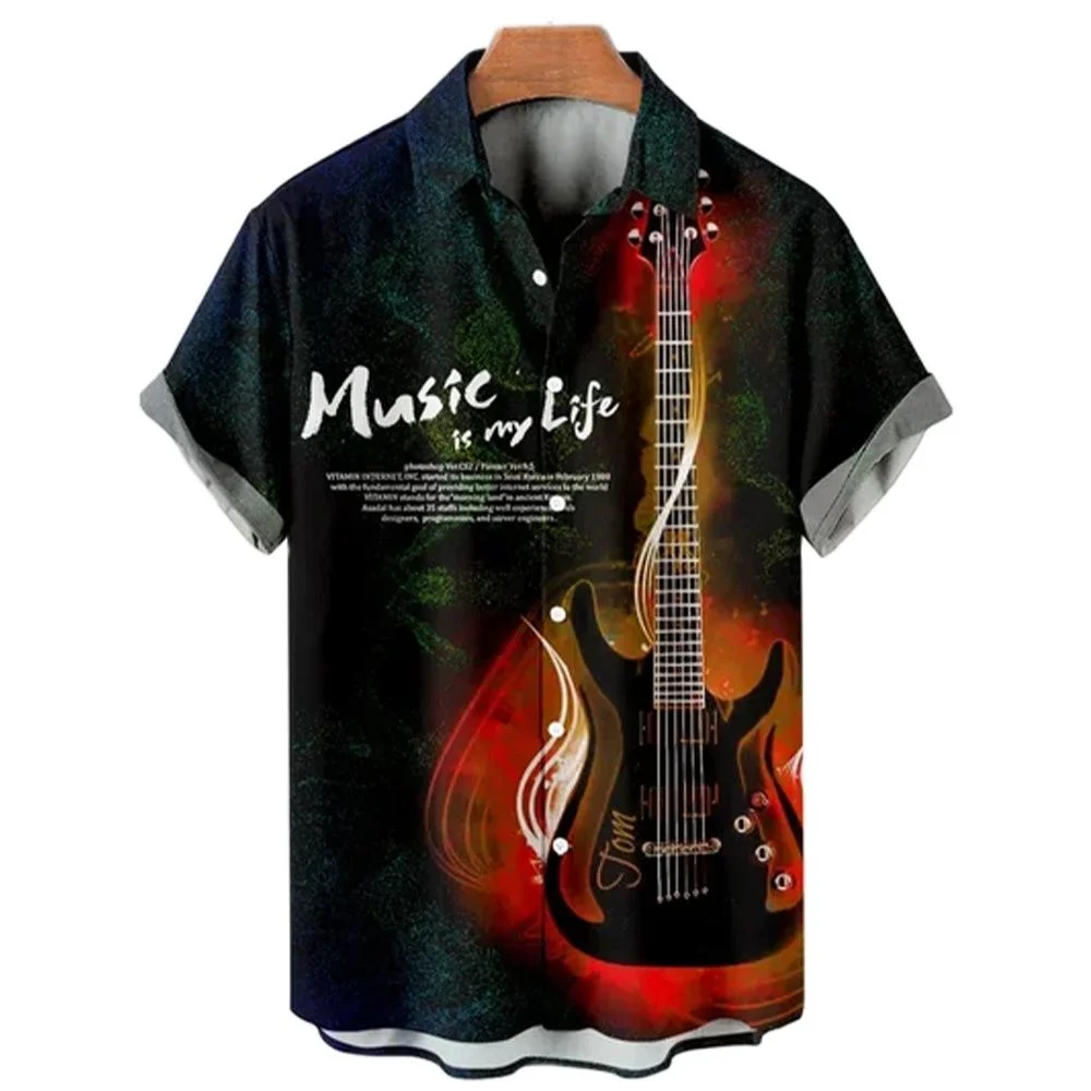 thumbnail image 1 of Camisetas con estampado de guitarra musical 2023 para hombre, camisetas de rock hip hop, ropa masculina, camisetas de manga corta con cuello en V para playa, camisetas Ahloa de alta calidad, 1 of 4