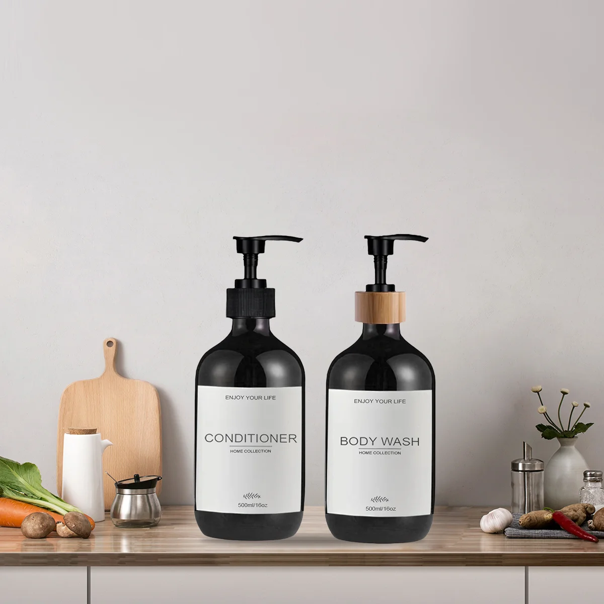Kitchen Sink Decoration Dishes Soap Bottle with Waterproof Labels Countertop Hand Dish Dispenser Empty Refillable Pump Bottle 2