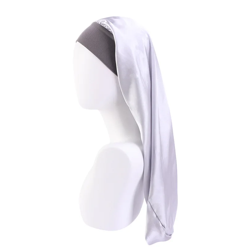 Satin Sleep Cap Elastic Wide Edge Bonnet Long Hair Sleeping Hats Wrap Night Cap Hair Care for Women Men Unisex