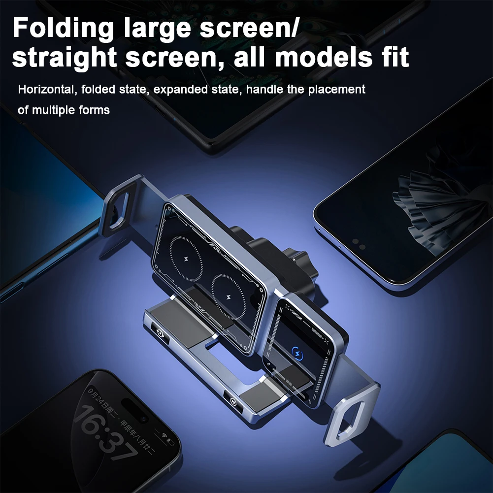 Car Wireless Charger 15W Dual Coil Car Vent Phone Mount One-Touch Rotatable Auto Rotating Phone Holder for Fold Screen Phone