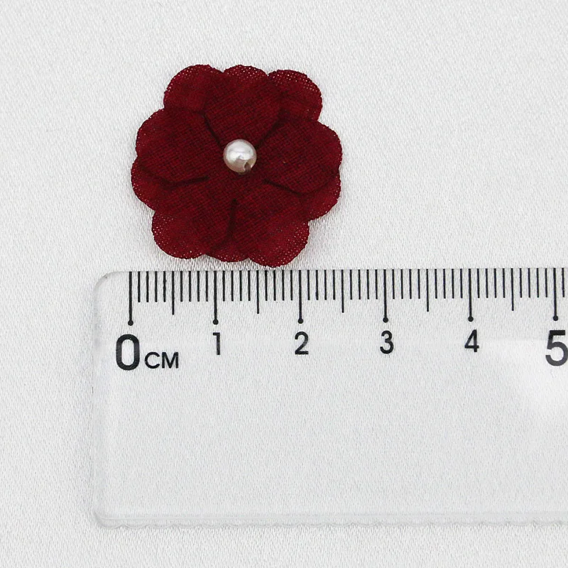 (20 Pcs/Pack) 25mm Five-Petal Flower Stickers Double-Layered Fabric with Mixed Color Pearl Petals Holiday Party Decorations