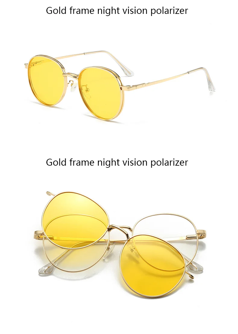 Polarisierte Sonnenbrille mit rundem Rahmen, magnetische Clip-on-Brille, Metallrahmen, optische Brillen mit Sehstärke, Magnet-Brille, 3-in-1 – Detail 23