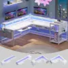 L Shaped Gaming Desk, Gaming Desk with Power Outlets and LED Strip, Monitor Shelf, Keyboard Tray, Pegboard and Storage Shelves 2