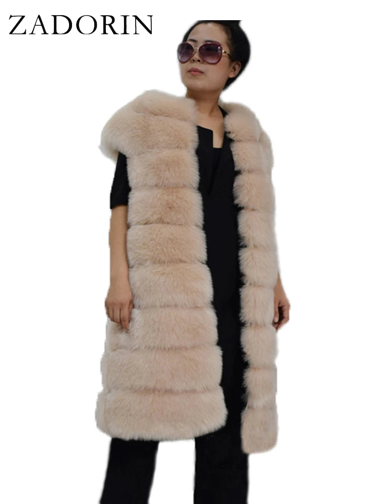 

ZADORIN New Winter Coat Women Furry Thick Warm Short Sleeve Faux Fur Vest Coats Women Long Slim Fox Fur Jacket Outerwear